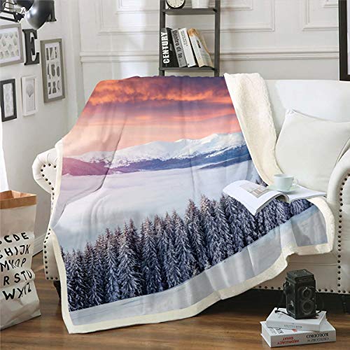 Homewish Manta de montaña de nieve, manta de sherpa para niños y niñas, manta de forro polar de pino taiga, paisaje natural, manta de 76 x 101 cm, decoración de dormitorio