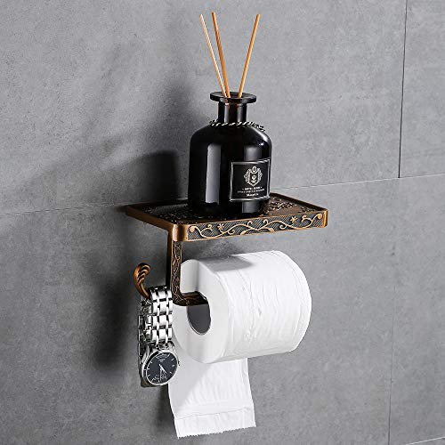 Hoomtaook Portarrollo para Papel Higiénico Ducha Aluminio Montado En La Pared Baño Accesorios Bronce