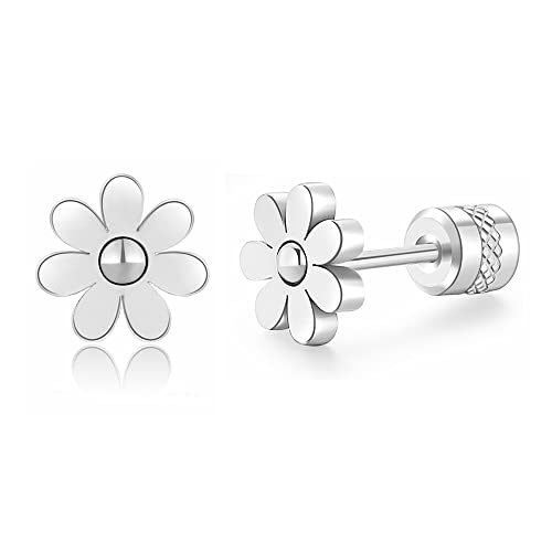 Hopply Pendientes de tuerca para mujeres y niñas, hipoalergénicos, de acero quirúrgico, diseño de flores, copos de nieve, joyería de Navidad, regalo en caja de regalo, Acero inoxidable