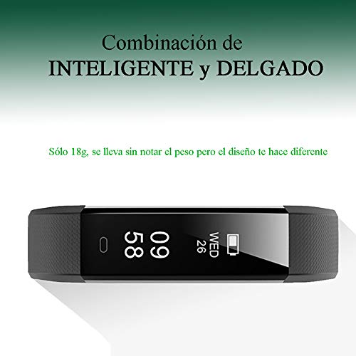HOTSO Reloj Inteligente, Cómodo Smartwatch Pulsera Deportiva con Pantalla Táctil para Diferente Muñecas Correa Longitud Ajustable IP67 Sumergible - Negro