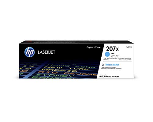 HP 207X W2211X, Cian, Cartucho Tóner de Alta Capacidad Original, de 2.450 páginas, para impresoras HP Color LaserJet Pro MFP M282nw, MFP M283fdn, MFP M283fdw, M255dw y M255nw