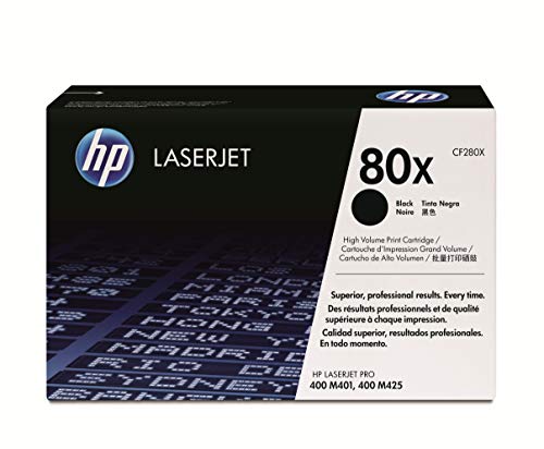 HP 80X CF280X, Negro, Cartucho Tóner Alta Capacidad Original, 6.900 páginas, para impresoras HP LaserJet Pro 400 M401a, 400 M401d, 400 M401dn, 400 M401dw, 400 MFP M425dn, 400 MFP M425dw, 400 M401dne