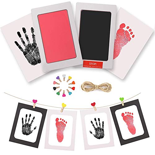 Huella de Pie y Huellas de Mano para Bebé Kit, Juego de Impresión para Bebé de 2 Piezas Almohadilla de Tinta con Marco de Fotos de Papel, No Tóxico Regalo para Recién Nacidos Niñas y Niños