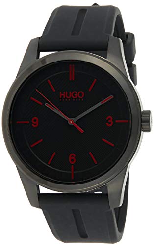 HUGO Create - Reloj Analógico para Hombre, de Cuarzo con Correa en Silicona, Negro