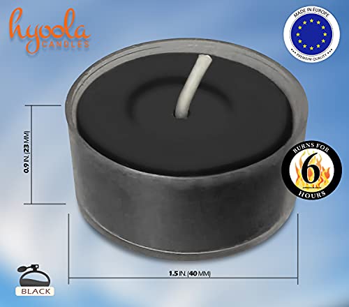 Hyoola Velas de Té Perfumadas – Velas Candelitas en Vaso Transparente – Velas Aromáticas de Color Negro - 6 Horas de Combustión - Pack de 15 – Hechas en Europa