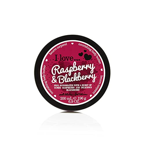 I Love Raspberry & Blackberry Body Butter, Made With 87% Naturally Derived Ingredients Including Shea Butter & Coconut Oil For Soft & Hydrated Skin, Moisturising & Lightly Scented, Contains Natural Fruit Extracts, Vegan-Friendly - 200ml