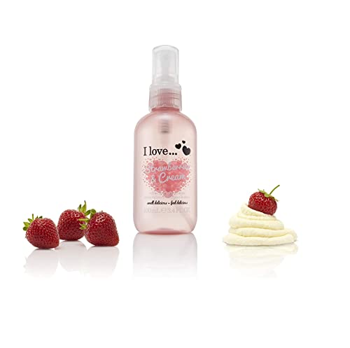 I Love Strawberries & Cream Body Spritzer, Formulated With Natural Fruit Extracts to Keep You Cool & Fragranced, Travel-Size Essential Providing On-The-Go Refreshment, Vegan-Friendly - 100ml