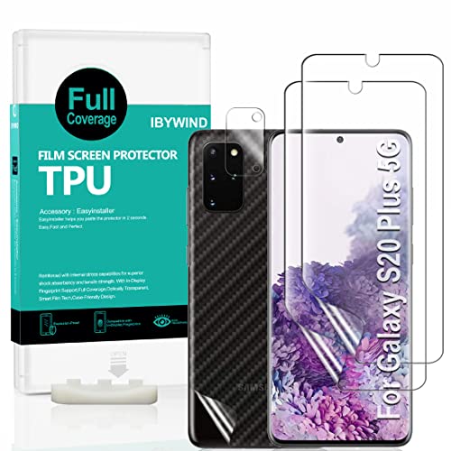 Ibywind Protector de Pantalla para Samsung Galaxy S20+ / S20 Plus 5G [2 Piezas],con Protector de Lente de Cámara,Atrás Pegatina Protectora Fibra de Carbono,[Admite la función de Huella Digital]