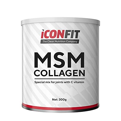 ICONFIT MSM - Compuesto orgánico de azufre con colágeno y vitamina C para articulaciones, 300 g, suplemento alimenticio con sabor a naranja