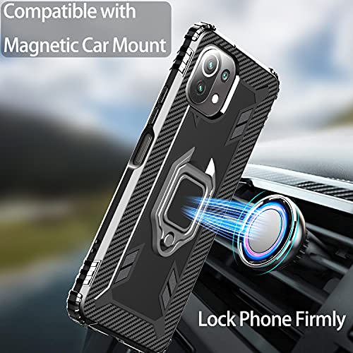 IMBZBK Funda para Xiaomi Mi 11 Lite 4G&5G/Mi 11 Lite 5G NE Carcasa + [2 Pack] Protector Pantalla Cristal Templado, [Soporte Giratorio de 360 Grados con Anillo de Dedo][Grado Militar Anti-Golpe] TPU