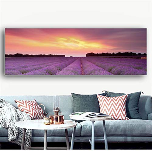 Impresión HD Provenza Lavanda Paisaje Natural Lienzo Pósteres Pintura Escandinava Imagen de Pared nórdica para la Decoración del Dormitorio 50x150cm（20x60in） Sin Marco