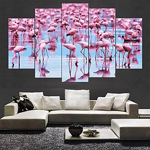 Impresiones Sobre Lienzo Moderno Hd Impreso Pintura Lienzo Decoración Para El Hogar 5 Piezas Grupo Pink Flamingo Poster Wall Art Picture