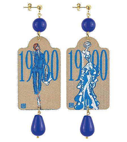 In Lebole Colección Moda 1980-1990 - Pendientes de mujer de latón y piedra azul