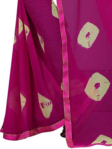 Indian Women's Shiffon Bandhani and lehariya Style Sari with Blouse Piece Pink Wish