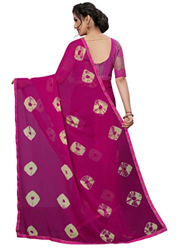 Indian Women's Shiffon Bandhani and lehariya Style Sari with Blouse Piece Pink Wish