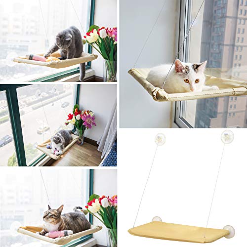 Inntek Hamaca de Gato, Cama Colgante de Mascota, Asiento para Gato,Hamaca de Gato con Ventosa, Hamaca Colgante de Ventana 55 * 35cm Carga Máx. 20KG para Tomar el Sol Echar Siesta Antirasguños