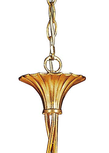 Inspired Mantra - Paola - Lámpara colgante de techo con 3 brazos y 6 luces E14, pintado en oro con tonos crema y gotitas de vidrio ámbar