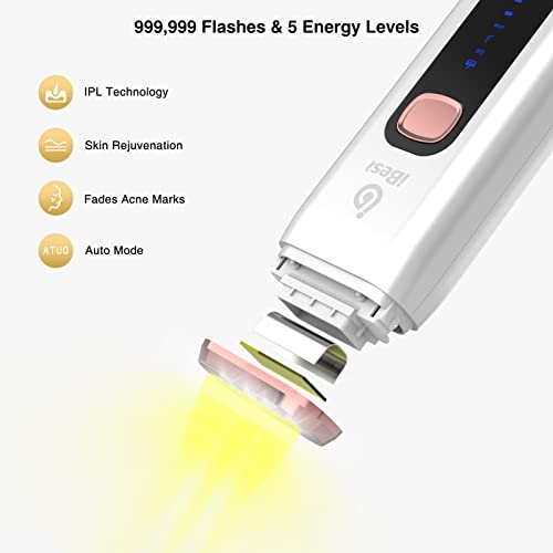 IPL Depiladora de Luz Pulsada 999,999 Flashes, Depilación Mujer y Hombre Permanente sin Dolor, 2 Modos de Flash y 5 Niveles de Energía, para Cara, Cuerpo, Espalda, Piernas, Axilas, Zona Intima