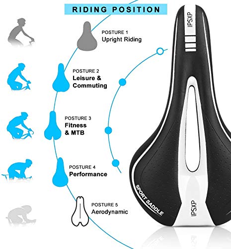 IPSXP Asiento de Bicicleta, Sillín de Asiento de Bicicleta de Gel, Cómodo Acolchado de Espuma de Memoria con los Resortes, Cojín de Silicona de Bici/MTB Respirable Sillín de Bicicleta (Negro + Rojo)