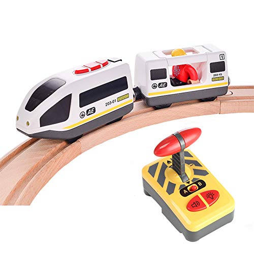 ISAKEN Gran Locomotora a Pilas, Juguete de Tren de Tren de Control Remoto eléctrico Compatible con Train Track Toy Tren de Madera y víaspara bebés Juguete Educativo