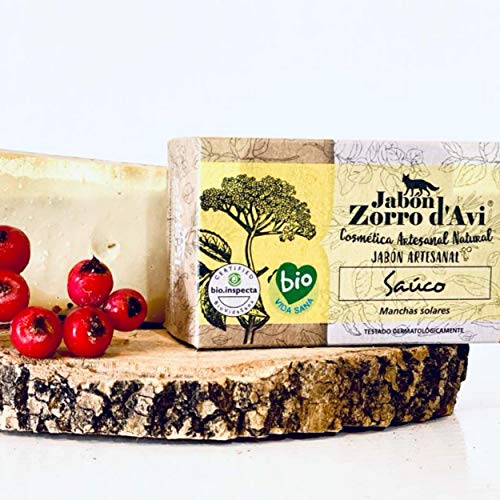 Jabón Zorro D’Avi | Jabón Natural Ecológico de Saúco | 120 gr | para Pieles Dañadas por el Sol | Jabón Biodegradable Zero Waste | Pieles con Rosácea | Fabricado en España