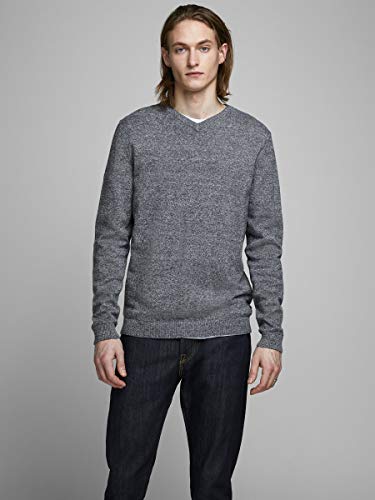 Jack & Jones Jjebasic Knit V-Neck Noos Suéter, Gris (Grey), L para Hombre