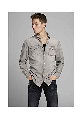 Jack & Jones Jjesheridan Shirt L/s Camisa Vaquera, Gris (Light Grey Denim Fit:Slim), Medium para Hombre