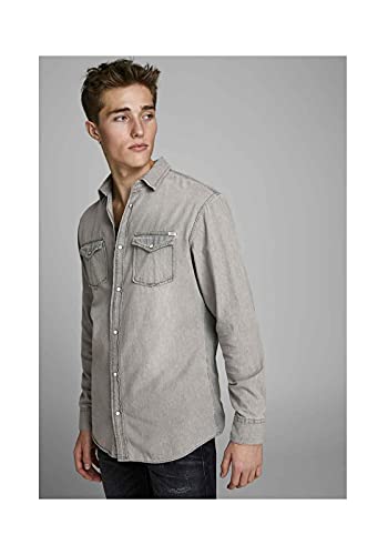 Jack & Jones Jjesheridan Shirt L/s Camisa Vaquera, Gris (Light Grey Denim Fit:Slim), Medium para Hombre