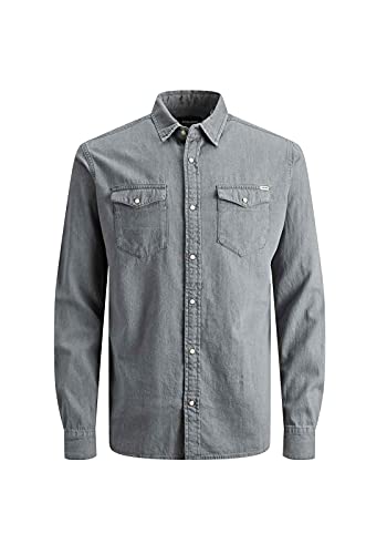 Jack & Jones Jjesheridan Shirt L/s Camisa Vaquera, Gris (Light Grey Denim Fit:Slim), Medium para Hombre