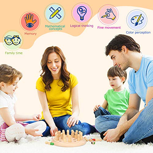 Japace Ajedrez de Memoria de Madera, Ajedres de Juguetes Memoria Montessori, Juego Memoria Interacción Entre Padres e Hijos, Juguetes Cognitivos de Color para Niños