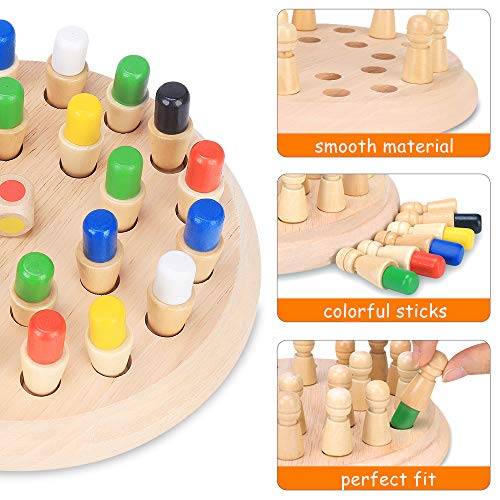 Japace Ajedrez de Memoria de Madera, Ajedres de Juguetes Memoria Montessori, Juego Memoria Interacción Entre Padres e Hijos, Juguetes Cognitivos de Color para Niños