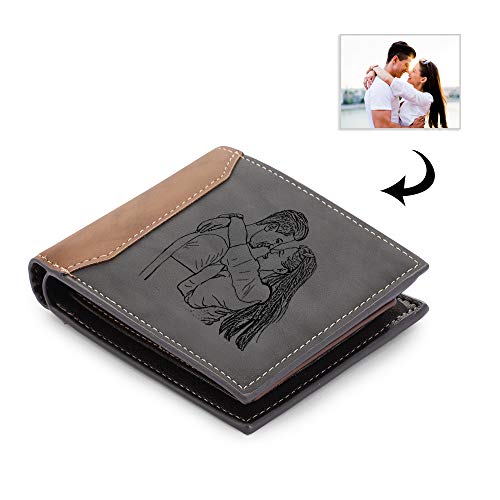 Jeweidea Cartera de Piel con Alfabeto con Nombre Grabado para Hombre, Cartera Personalizada con Foto y Letra, con Tarjetero RFID para Marido, Padre, Novio, para cumpleaños de Navidad (Estilo 5)