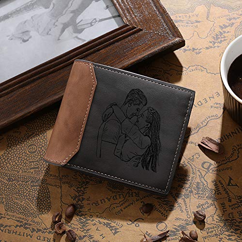 Jeweidea Cartera de Piel con Alfabeto con Nombre Grabado para Hombre, Cartera Personalizada con Foto y Letra, con Tarjetero RFID para Marido, Padre, Novio, para cumpleaños de Navidad (Estilo 5)