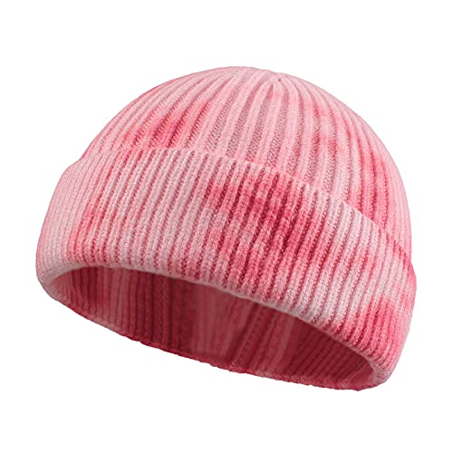 JFAN Sombreros Beanie teñidos con Corbata Sombreros de Punto para Mujer con Volantes Sombreros de Punto de Moda de Invierno Unisex Sombreros de Calavera de Colores para Hombres-Tie-Dye Rosa