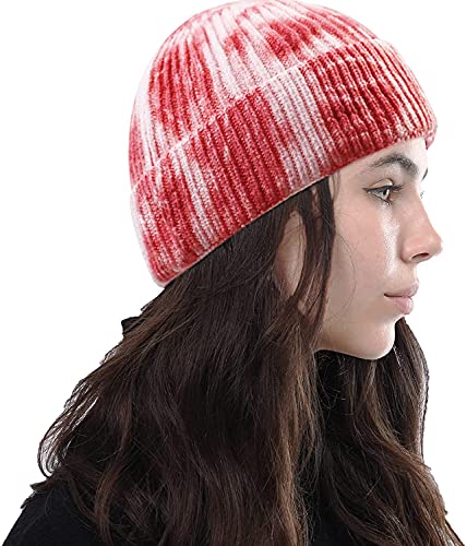 JFAN Sombreros Beanie teñidos con Corbata Sombreros de Punto para Mujer con Volantes Sombreros de Punto de Moda de Invierno Unisex Sombreros de Calavera de Colores para Hombres-Tie-Dye Rosa