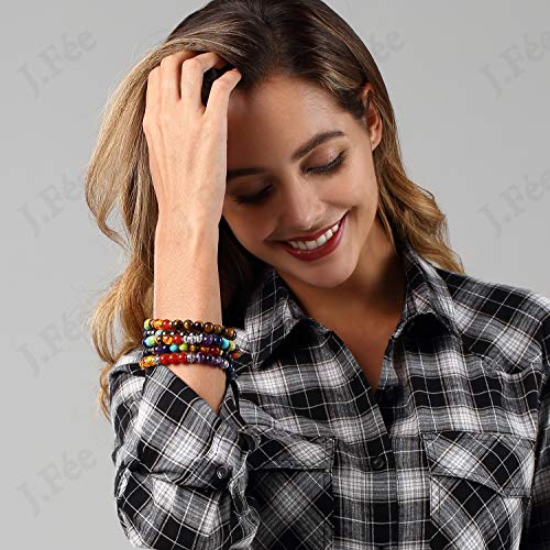 J.Fée Pulsera de Piedra Natural, curación Pulsera Elástica Pulsera de Piedras Preciosas Naturales para Mujer Pulsera de Cristal Yoga Natural Real (Chakra 5 Set)