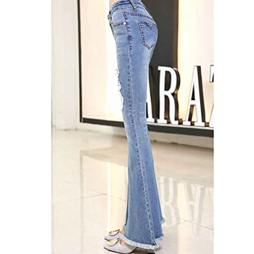 JFTMY Tassel Hole Ripped Flare Jeans Mujeres Largas Bell-Fondos Jeans Estiramientos Para Pantalones Para Mujeres Jeans Tamaño Grande (Color : Blue, Size : XL code)