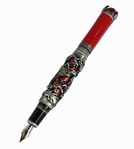 Jinhao de lujo chino antiguo ming dinastía estilo dragón emperador jugar rojo jade perla pluma con caja de regalo, rojo