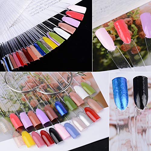 JNCH 200pcs Uñas Falsa Muestras Mostrador Display Exhibidor de Uñas Postizas para Pintar Uñas Practicas Arte de Uñas Tips Expositor Muestras de Esmalte Uñas Color Transparente con Anillo (50pcs x 4)