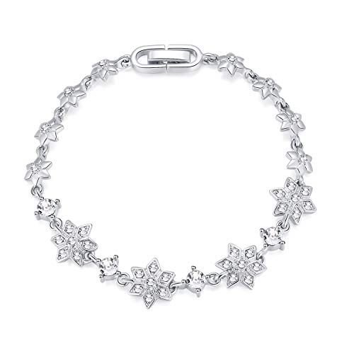 Joeyan Pulsera Copo de Nieve Plata Pulseras Flor Cristal Mujer