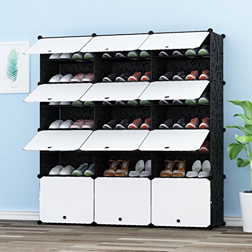 JOISCOPE Portable Organizador de almacenamiento de calzado Torre, Estantería de gabinete modular para ahorro de espacio, Estante de zapatero Estantes para zapatos, botas, Zapatillas 3*7