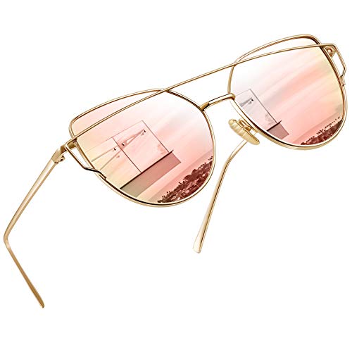 Joopin Gafas de Sol Polarizadas para Mujer Ojo de Gato de Moda Cateye de Gran Tamaño Lente con espejo rosa simple