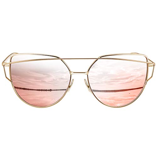 Joopin Gafas de Sol Polarizadas para Mujer Ojo de Gato de Moda Cateye de Gran Tamaño Lente con espejo rosa simple