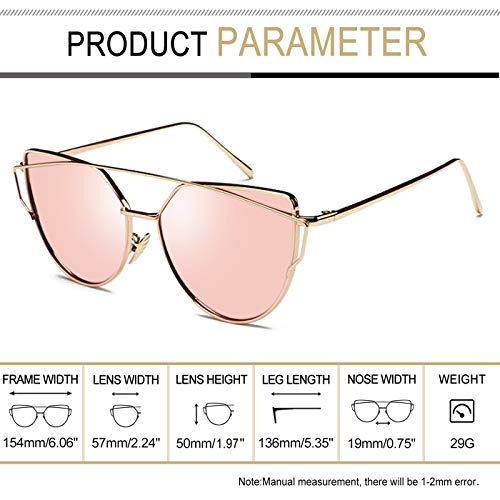 Joopin Gafas de Sol Polarizadas para Mujer Ojo de Gato de Moda Cateye de Gran Tamaño Lente con espejo rosa simple