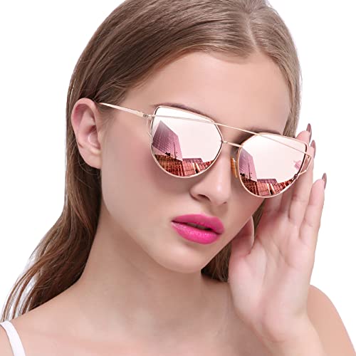 Joopin Gafas de Sol Polarizadas para Mujer Ojo de Gato de Moda Cateye de Gran Tamaño Lente con espejo rosa simple