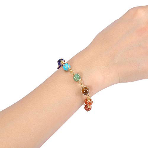 JSDDE - Pulsera de 7 chakras con perlas de piedra natural, accesorios de pulsera ajustable de oro elegante para mujer