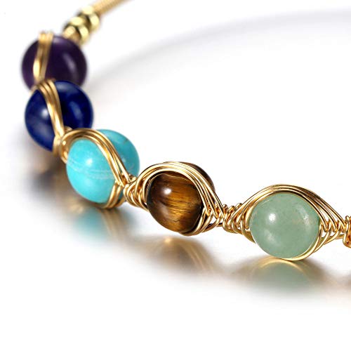 JSDDE Pulsera de 7chakras, perlas de piedra natural, accesorios de pulsera ajustable de oro elegante para mujer, Piedra