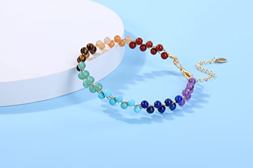 JSDDE Pulsera de perlas con 7 piedras y piedras para mujer, elegante, cristal budista mala, piedra,