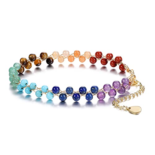 JSDDE Pulsera de perlas con 7 piedras y piedras para mujer, elegante, cristal budista mala, piedra,