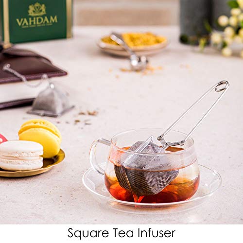 Juego de 2 infusores y 1 cuchara de té - Acero inoxidable, filtro de té, colador de té, Infusor de té cuadrado, infusor de té triangular y cuchara de té perfecta - Fabricante de té duradero